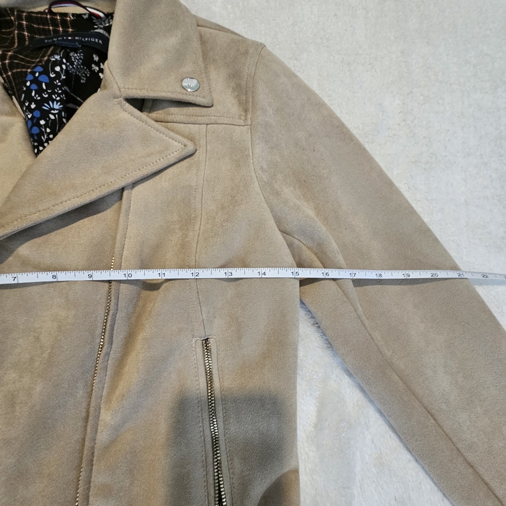 NEW Tommy Hilfiger Leather Suede Beige Biker Jacket Size XS Neutral Moto Luxury - Picture 6 of 9